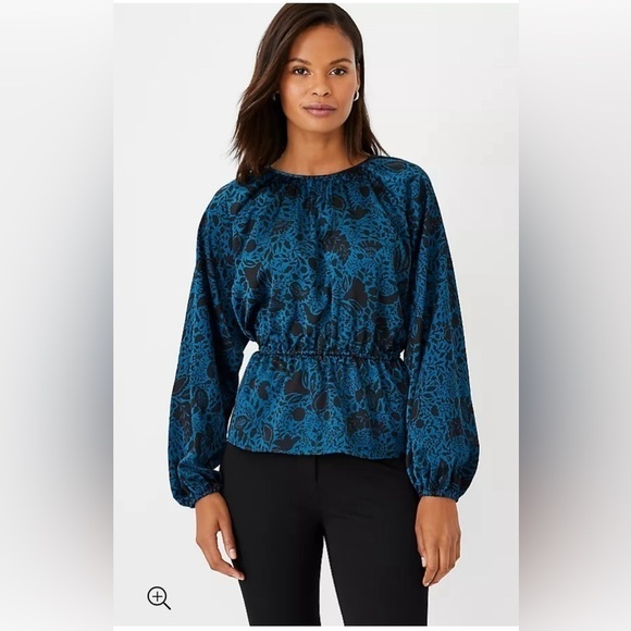 Ann Taylor Floral Cinched Waist Top MP - Picture 1 of 6